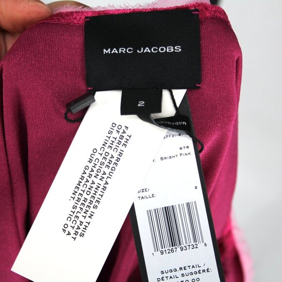 Marc Jacobs Bright Pink Velour Slip Mini Dress Silk Trim Sleeveless 2 XS NEW - Picture 6 of 8